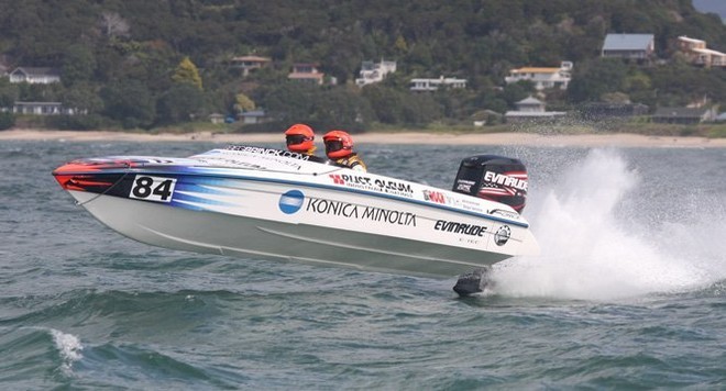 ’Konica Minolta’with NZ Offshore racer Greg Brinck at the wheel © Phillip Hoskyn